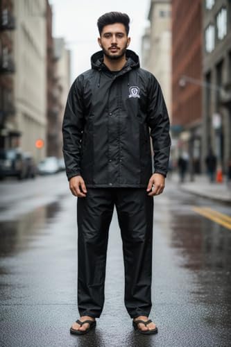 Image of Men's Waterproof Raincoat with Hood | All-Season Lightweight Rain Wear for Bike Riding, Travel & Outdoor Use | Full Sleeve Windproof Rain Jacket for Men