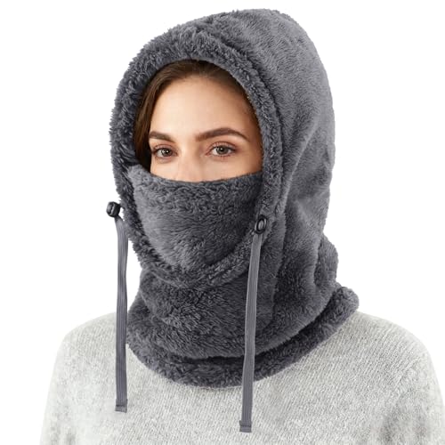 Connectyle Fleece Balaclava Hood for Men Women Windproof Ski Mask Winter Snood Hat with Face Mask Neck Warmer Dark Grey