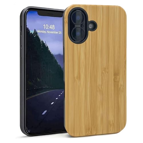 Gemi-Case Real Wood Case - Compatible with iPhone 16 - Wooden Hybrid W/Shockproof Inner TPU/PC...