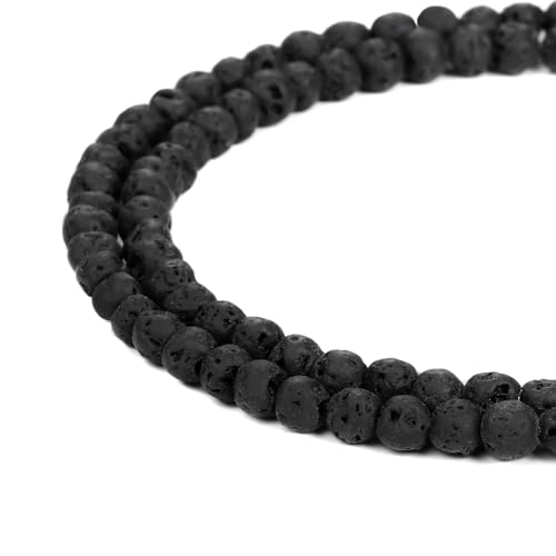 Image of BEADNOVA 4mm Natural Black Lava Rock Stone Gemstone Round Loose Volcanic Beads with Free Crystal Stretch Cord for Jewelry Making (90-92pcs)