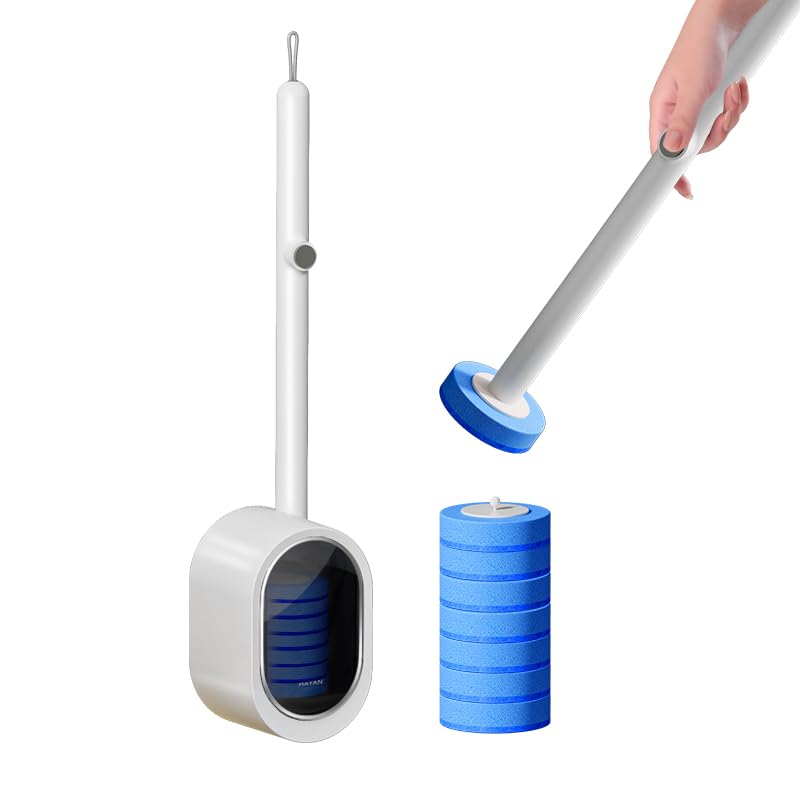 Disposable Toilet Brush with 8 Refills, Bowl Toilet Brush with Wall Mounted Holder, Limescale Remover Cleaning for Hygienic Bathroom Cleaning (White+ 8 Refills)
