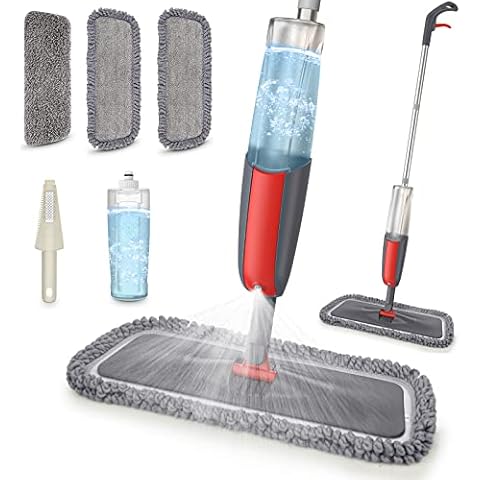 Microfibre Mop Spray Floor Mop with Spray for Floor Cleaning -MEXERRIS Cleaning Mops For Hard Floors Hardwood Laminate Tiles Floors, Wet Mop Dust Mops with 3 Washable Replacement Pads & 1 Bottle 410ML Cover