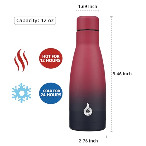 Image of BJPKPK Insulated Water Bottle 12oz Small Stainless Steel Water Bottles Reusable Metal Thermal Keep Cold and Hot,Charming Black Red
