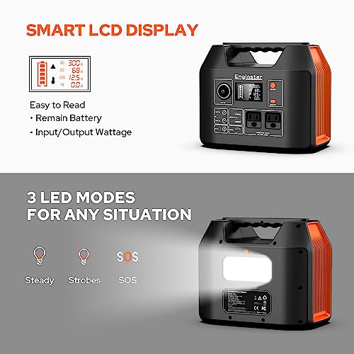 EnginStar Portable Power Station 300W 296Wh Battery Bank with 110V Pure Sine Wave AC Outlet for Outdoors Camping Hunting and Emergency, 80000mAh Backup Battery Power Supply for CPAP - Image 6