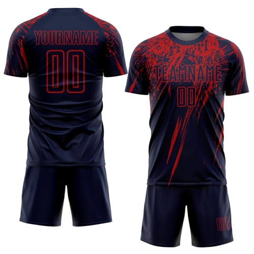 Generic Custom Soccer Jerseys for Men Women Youth Kids, Navy Red Personalized Soccer Jersey Printed Name Number Logo Mens Clothing