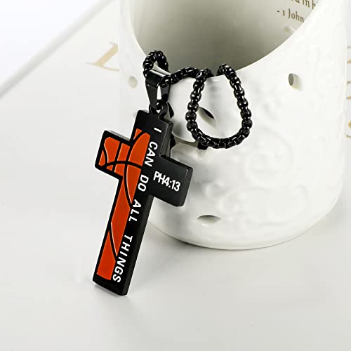 ZRAY Black Basketball Cross Necklace Engraved I CAN DO All THINGS PH4:13 Bible Verse Pendant Stainless Steel Chain Sport Jewelry Gift for Men Boys3