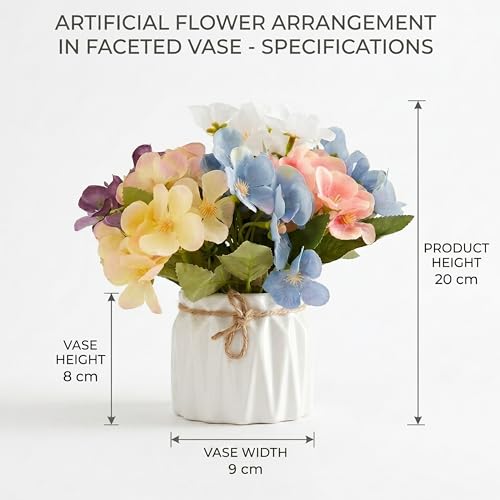 Image of Dekorly Artificial Lavender Plant in White Pot, 18cm - Realistic Faux Flower Arrangement for Home & Office Decor (Set of 1) (2, Hydrangea Floral)