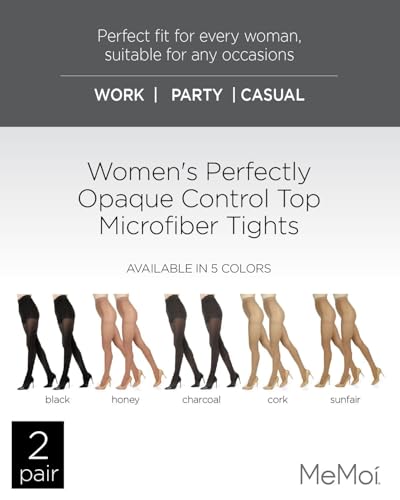 MeMoi 2 Pack Perfectly Opaque Tights, Microfiber Control Top Tights, Comfortable and Lightweight - Sizes Extra Small to Q22