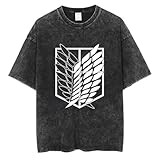 AOT Scouting Legion Variante Anime Titan Reconocimiento Escudo Escudo para Cosplay Y2K Retro Diseño Algodón Camiseta, Negro I., L