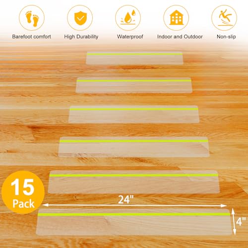 Image of Qingluan Anti Slip Tape Heavy Duty Grip Tape Non Slip Stair Treads Waterproof High Traction Safety Tape for Indoor Outdoor Stairs Steps Floors(Transparent Glow in The Dark Green,15-Pack 4 Inch x 24ft)