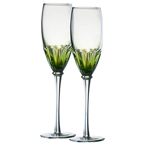 Danesco Mouth Blown Color Infused 8.5 ounce Champagne Flutes - Green - Set of 2