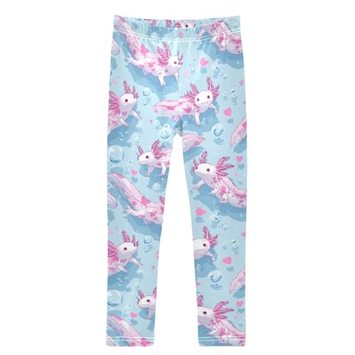 White Axolotls Swimming in Blue Water Girls Leggings Kids Yoga Pants Dance Active Tights 4T