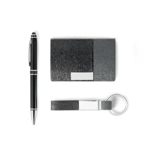 Kit Com Porta-Cartões, Chaveiro E Caneta Touch Prata