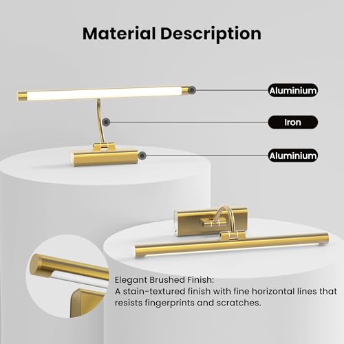 Craftersmark 16\" Light for Wall Picture with 6000mAh Battery - Brass Operated Wireless Wall Art Light with Remote Control for Artwork, Mirror & Portrait