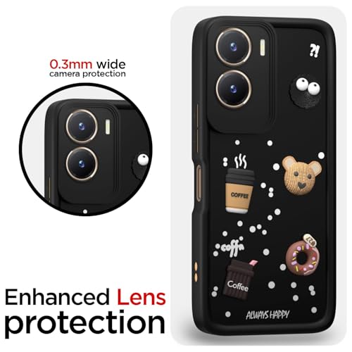 Image of Bintage Cute Fun Taddy Cartoon 3D Ball Bear Milk Donut Coffee Cup Silicon Case Full Body & Camera Protection Back Cover Compatible for Vivo V29e 5G - Black