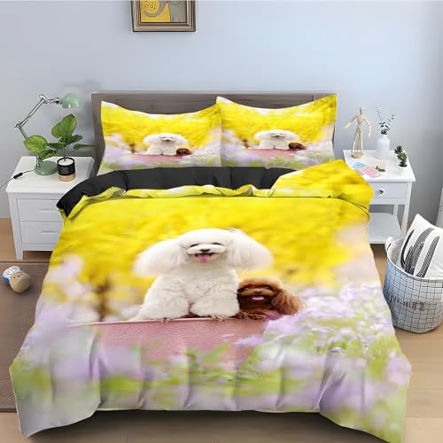 Housse de couette 200x200 caniche en microfibre avec 2 taies d'oreiller - 2
