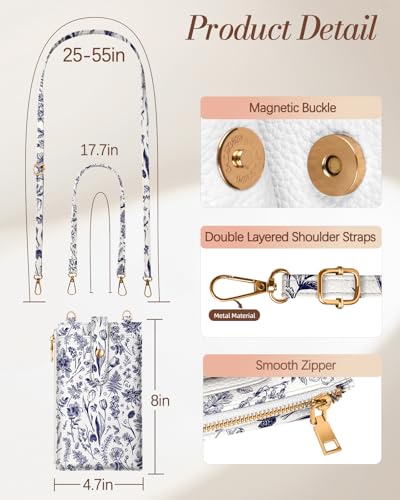 Image of Miss Adola Phone Purse Crossbody Bags for Women - Leather Small Cell Phone Wallet RFID Blocking with Card Slots & Adjustable Strap Cute Designer Aesthetic Cross Body Bags, Blue Line Flower