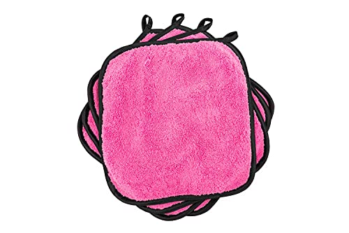 The Rag Company - Microfiber Facial Cloth - Ultra Soft and Gentle Luxury Makeup Remover Wash Cloths with Silky Satin Border, TRC Skin Care Towel, 450gsm, 10in x 10in, Pink (4-Pack)