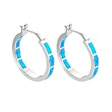 YOURDORA Women 925 Sterling Silver Blue Fire Opal Hoop Earrings plated 9ct White Gold Idea Gift for Her