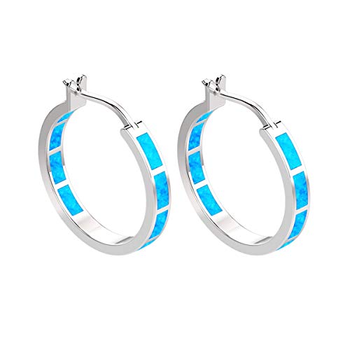 YOURDORA Women 925 Sterling Silver Blue Fire Opal Hoop Earrings plated 9ct White Gold Idea Gift for Her