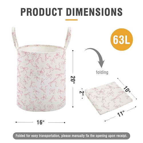 Image of Baby Laundry Basket Nursery Hamper with Long Handles, Bowknot
