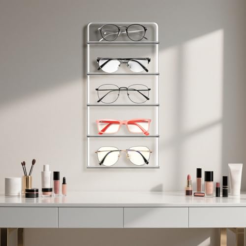Sonnenbrillen Organizer Brillenhalter, Wandregal mit 6 Ebenen aus Acryl, Brillenaufbewahrung Mehrere Brillen, Aufbewahrung für Brillen, Schlüssel, Uhren im Wohnzimmer, Schlafzimmer, Transparent