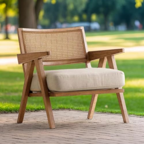 Image of Vivek Arts Store Solid Wood Rattan Chair for Living Room, Bedroom and Home | Chandigarh Chair Natural | Multipurpose Wooden Arm Chairs (77 x 68 x 69 cm)