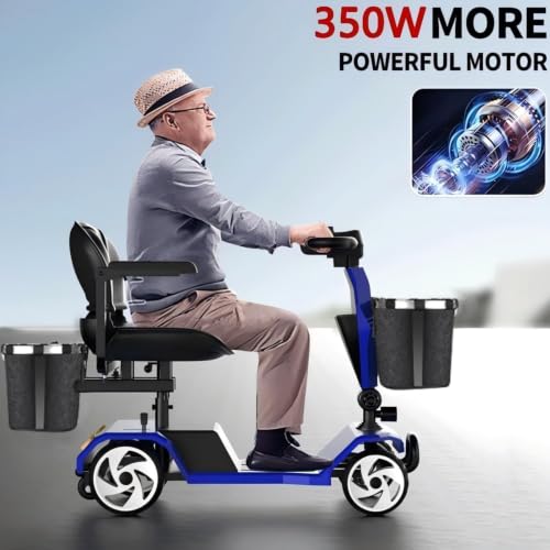 Image of 20A &32 Miles Electric Mobility Scooter for Adults, Elderly. Wheelchair Device for Travel. Capacity 350 lbs, 350W Mobility Scooters for Seniors with Removable Battery and Two Baskets (Y3-BLUE2)