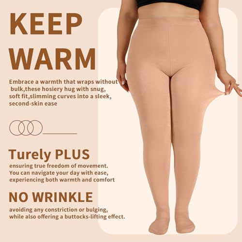 Image of DancMolly Plus Size Fleece Lined Tights Winter Warm Womens Tights, High Waisted Opaque Pantyhose