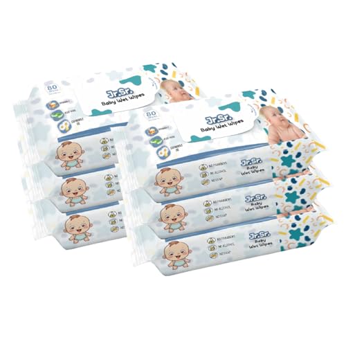 Image of Jr. Sr. Baby Wipes | 80 Wipes x Pack of 36-480 Wipes | Safe & Moist Wet Wipes for Babies | Prevents Rashes & Redness with Goodness of Aloe Vera, Vitamin E & Chamomile Oil | No Paraben & No Alcohol