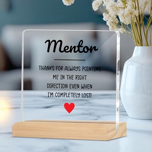 Image of Giftplease Mentor Plaque with Wooden Stand Personalized Gift for Mentor, Coach, Teacher, Appreciation Keepsake, Clear Desk Decor, Inspirational Thank You Gift, Office Table Display MP 66