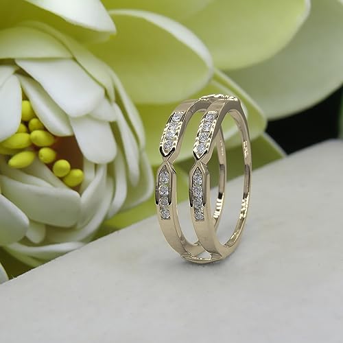 Dazzlingrock Collection Round Lab Grown White Diamond Double Arrow Solitaire Wrap Enhancer Guard Wedding Band for Her (0.22 ctw, Color H-I, Clarity SI2) in Solid Gold3