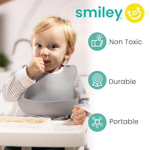SmileyTot Silicone Baby Bib | BPA Free Durable Food Catcher bib for babies and toddlers. Waterproof and adjustable.2