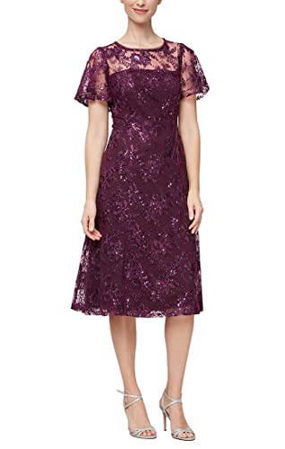 Image of S.L. Fashions Womens Stretch V-Neck Tea Length Dress