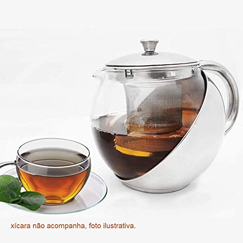 Bule com infusor de Chá 900 ml inox e vidro 5508KH