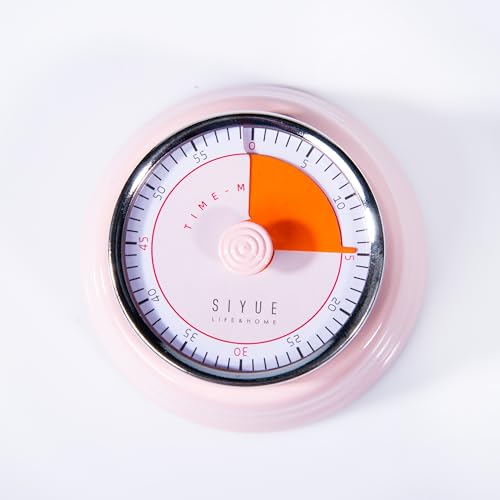 Image of Gibox Round Retro Kitchen Timer for Cooking (Pink) Stainless Steel Magnetic Bottom Mechanical Loud Alarm, Ringer 60 Min Count Stopwatch for Time Management Analogue Clock Reminder for Various Activity