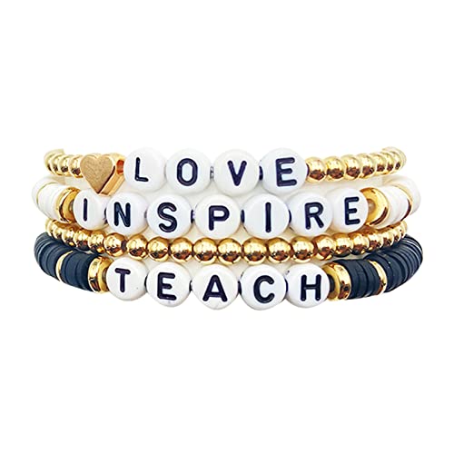 Beaded Teacher Bracelet for Women Teacher Appreciation Gifts Bracelet Love Teach Inspire Beaded Teacher Bracelets Appreciation Gifts