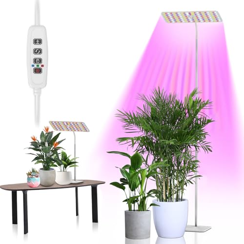 Lámpara de cultivo con soporte, luz para plantas de espectro completo con altura ajustable de 70 a 180 cm y 3 modos de iluminación, temporizador automático de 3/9/12 horas (126 Led)