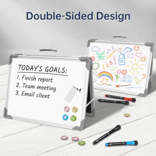 Image of TSJ OFFICE Small Dry Erase White Board - 12 inch x 16 inch Mini Easel Desktop Double Sided Whiteboard, Portable Magnetic Board on Table Top with Holder for Drawing, Teacher Instruction, Memo Board