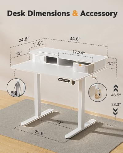 Image of JOY worker 35 inch Small Electric Standing Desk with Monitor Stand & Storage
