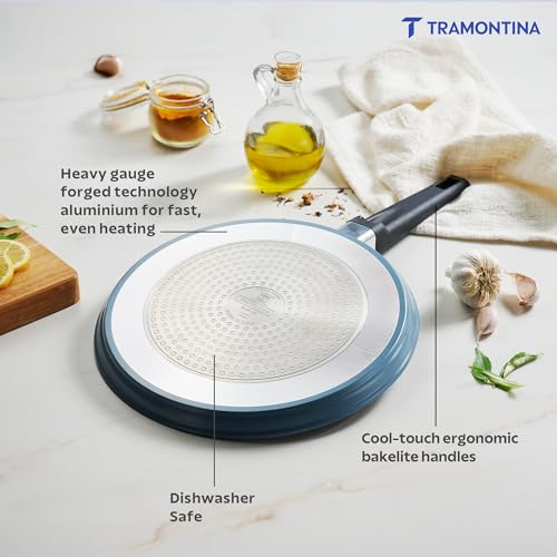 Image of TRAMONTINA Aura Dosa Tawa 30cm | Reinforced Ceramic Non-Stick Cookware | Quick & Even Heating | Low-Oil Cooking | Bakelite Handle | Induction & Gas Compatible | Blueberry