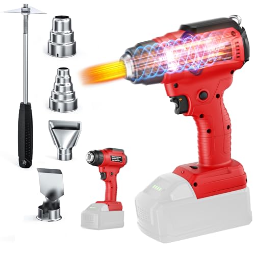 Cordless Heat Gun for Milwaukee 18V Battery, 350W 1022°F (550°C) Soldering Heat Gun, Variable Temperature Control Hot Air Gun Kit with 4 Nozzles and Scraper, for Shrink Tubing, PVC Wrap(NO Battery)