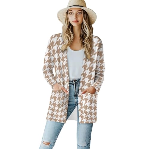 Image of Women's Aztec Open-Front Jacket Lightweight Casual Outerwear Native Western Aztec Pattern & Plaid Houndstooth Print