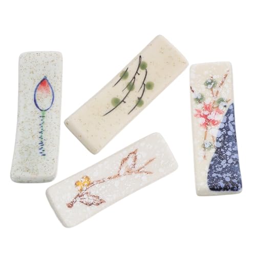 GETAJGHSD 4個 釉下彩レトロ陶磁器箸置き 安定設計で箸 スプーン用ホルダー 食卓とキッチンカウンターの装飾に適した和風アクセサリー