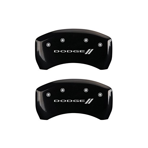 Image of MGP Caliper Covers - Brake Caliper Covers for 2011-2023 Dodge Challenger & 2011-2023 Dodge Charger (Requires Dual Piston Front Caliper) Front and Rear Set - Engraved DODGE / / Logo (Black)