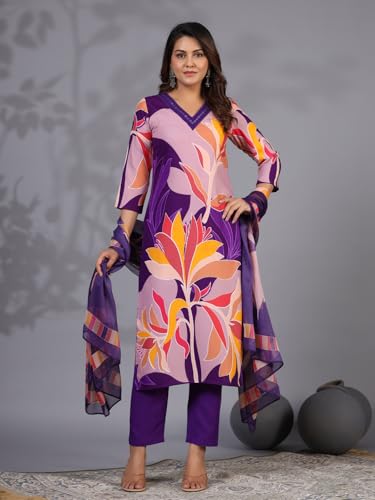 Image of GoSriKi Women's Rayon Blend Kurta with Pant & Dupatta