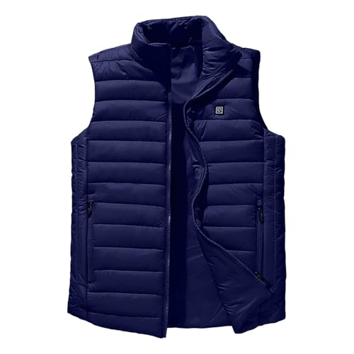 電熱ベスト メンズ 冬 大きいサイズ ヒーターベスト 4箇所発熱 速暖 電熱服 USB給電式 3段階温度調整 ヒートジャケット 袖なし 立ち襟 防風 防寒 軽量 暖房ウェア 中綿 あったか 水洗い可能 加熱服 コンパクト 通勤 通学 作業着(ダークブルー,
