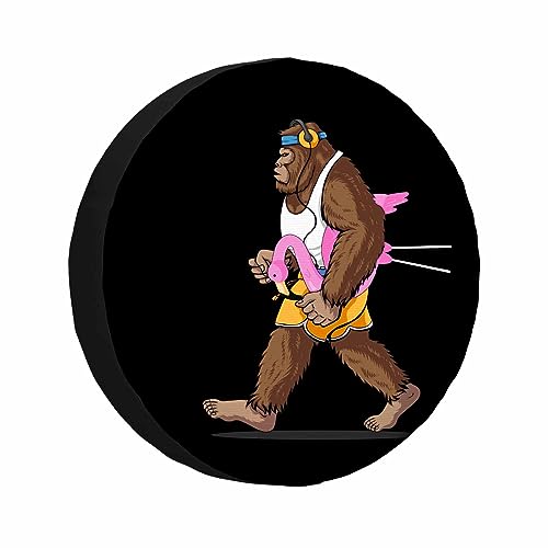 Image of Foot Hiker Spare Tire Cover Carrying Flamingo Listen to Music Weatherproof Universal Wheel Protectors Camper Tire Covers for Trailer Rv Travel(17 inch)