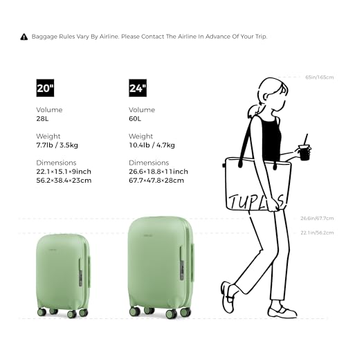 Valise cabine rigide TUPLUS 56.2cm bagage à main vert de 28L - 6