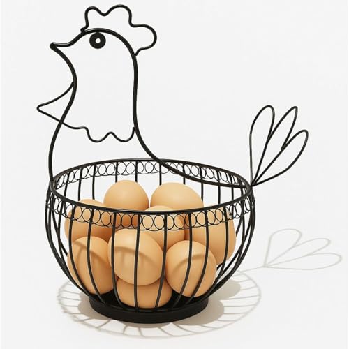 Image of Metal Egg Basket Hen Shape | Egg Basket for Kitchen | Metal Basket for Storage | Multipurpose Basket for Kitchen | Fruit Basket for Dining Table | Basket for Gifting (Black)